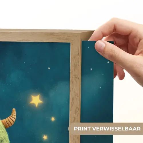Monster - Groen - Maan - Wolken Light Box met batterij (Wandlamp kind) middel -USP_websiteprintNL