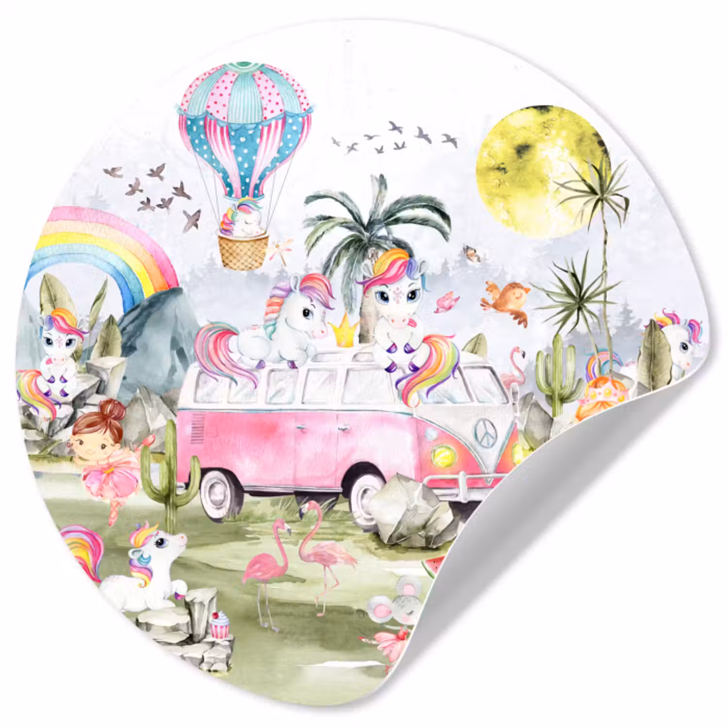 Behangcirkel - Unicorn - Regenboog - Kinderen - Meiden - Auto
