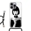 Vrouw - Lolly - Zwart - Wit Hoesje iPhone 16 Pro Max met koord klein -3d