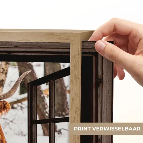 Schotse Hooglander - Sneeuw - Natuur - Dieren - Doorkijk - Winter Light Box met batterij (Wandlamp) middel -USP_websiteprintNL