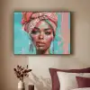Vrouw - Portret - Blauw - Roze - Modern Textielframe zwart klein -sfeer1