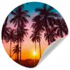 Palmboom - Zonsondergang - Horizon - Strand - Oranje - Roze Wandcirkel behangsticker klein -3d