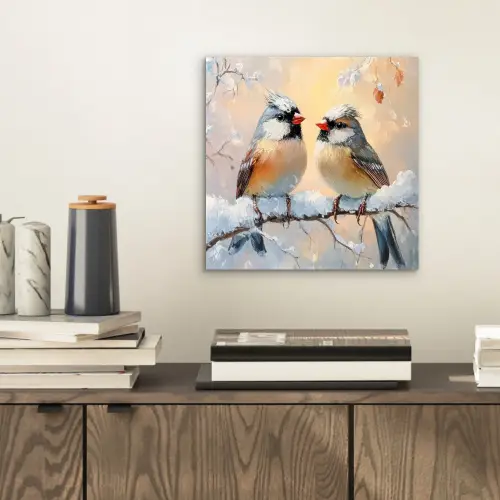 Vogels - Tak - Winter - Sneeuw aluminium wit klein -sfeer1