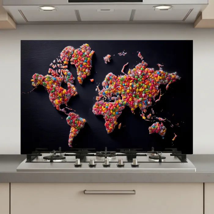 Wereldkaart - Snoepjes - Felle kleuren keuken achterwand spatscherm klein -3d_website