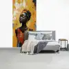 Vrouw - Ogen - Penseelstreken - Geel fotobehang vinyl groot -slaapkamer