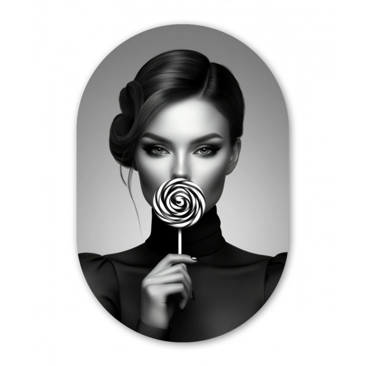Vrouw - Lolly - Zwart Wandcirkel Ovaal Glas middel -3d