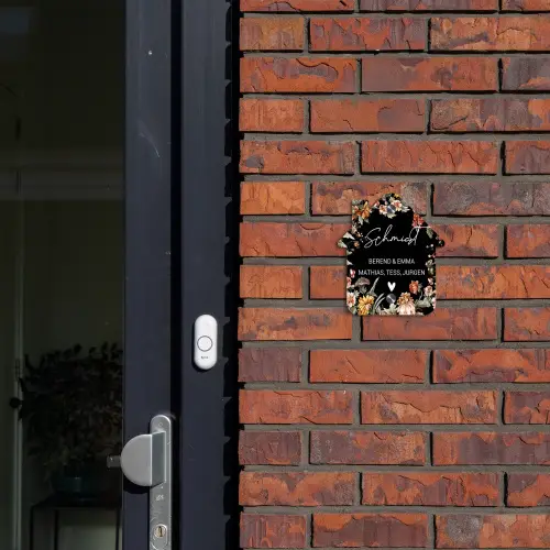 Bloemen - Zwart - Sierlijk Naambord Huisje klein -sfeer2