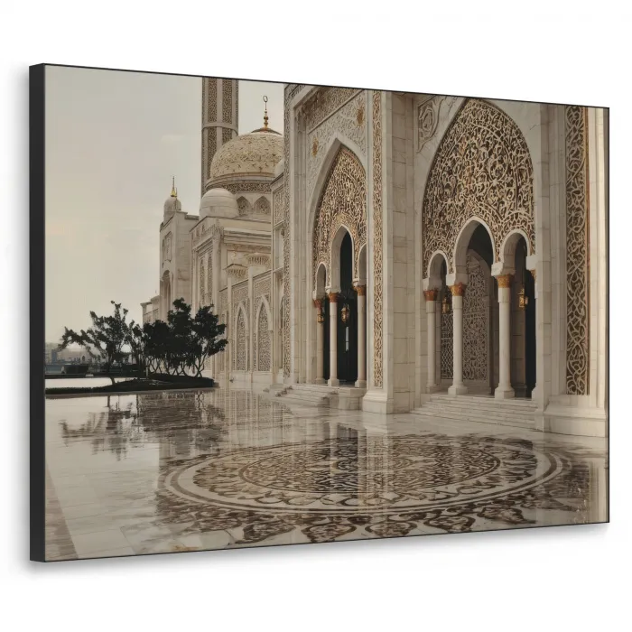 Gouden details - Marmer - Islamitisch Textielframe zwart klein -3d