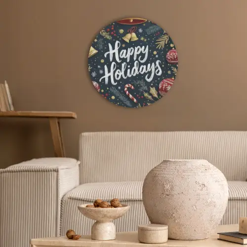Feestelijk - Kerstgroet - Kleurrijk Akoestische PET Vilt - Rond klein -sfeer1