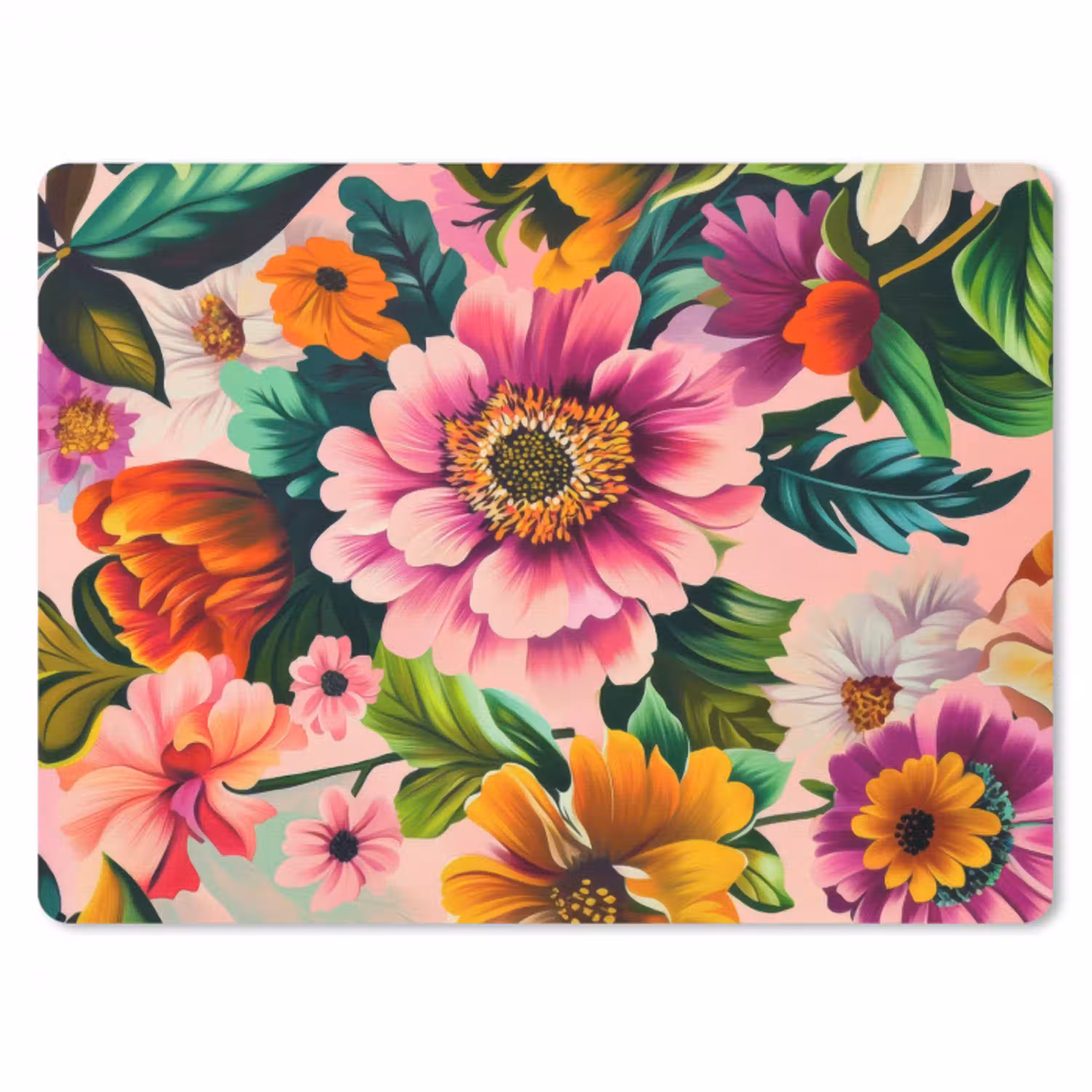 Bloemen - Kleurrijk - Roze muismat rubber klein -3d