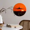 Zonsondergang - Vliegtuig - Oranje - Zon Wandcirkel behangsticker klein -sfeer3