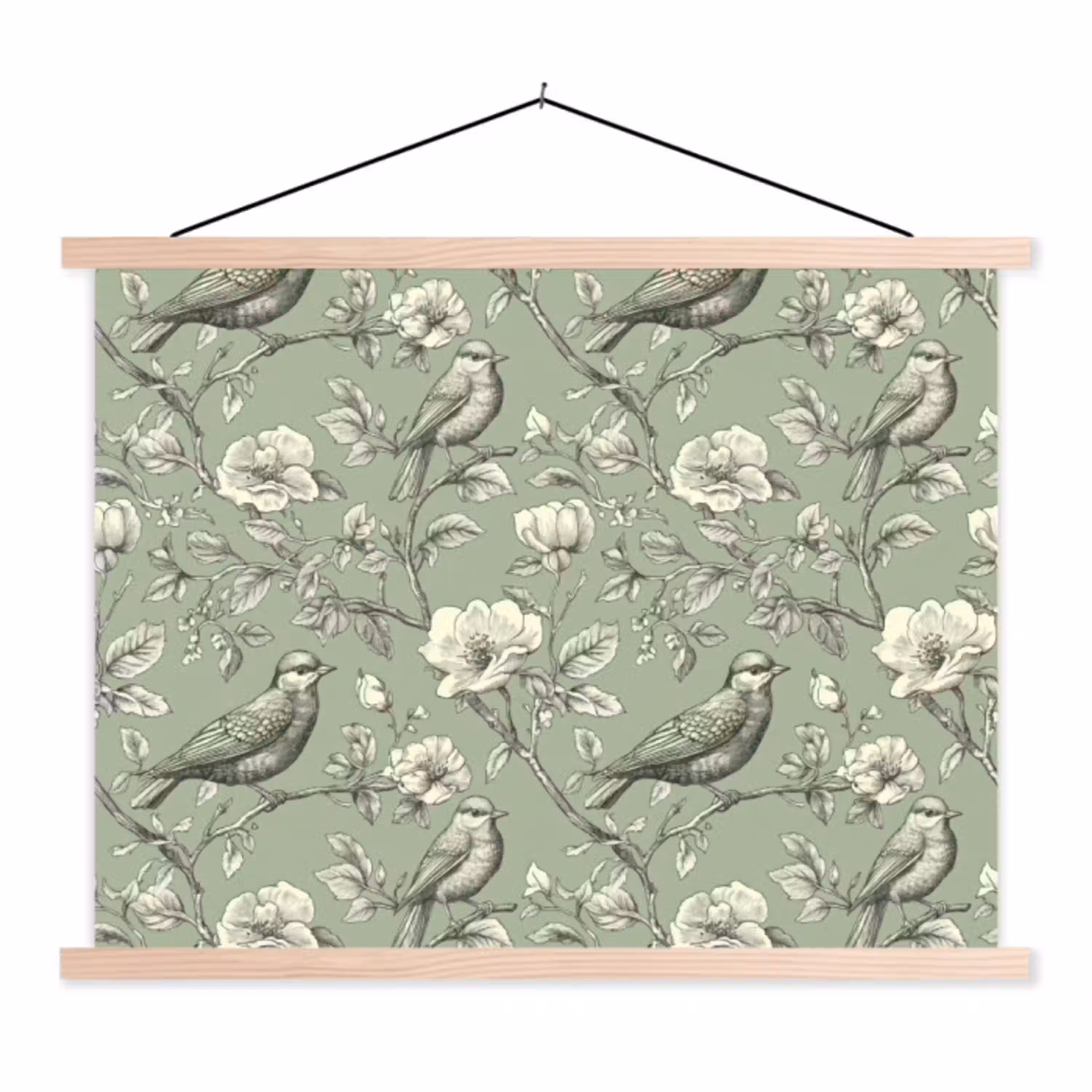 Klassiek - Botanisch - Groen textielposter latten blank klein 122 -3d
