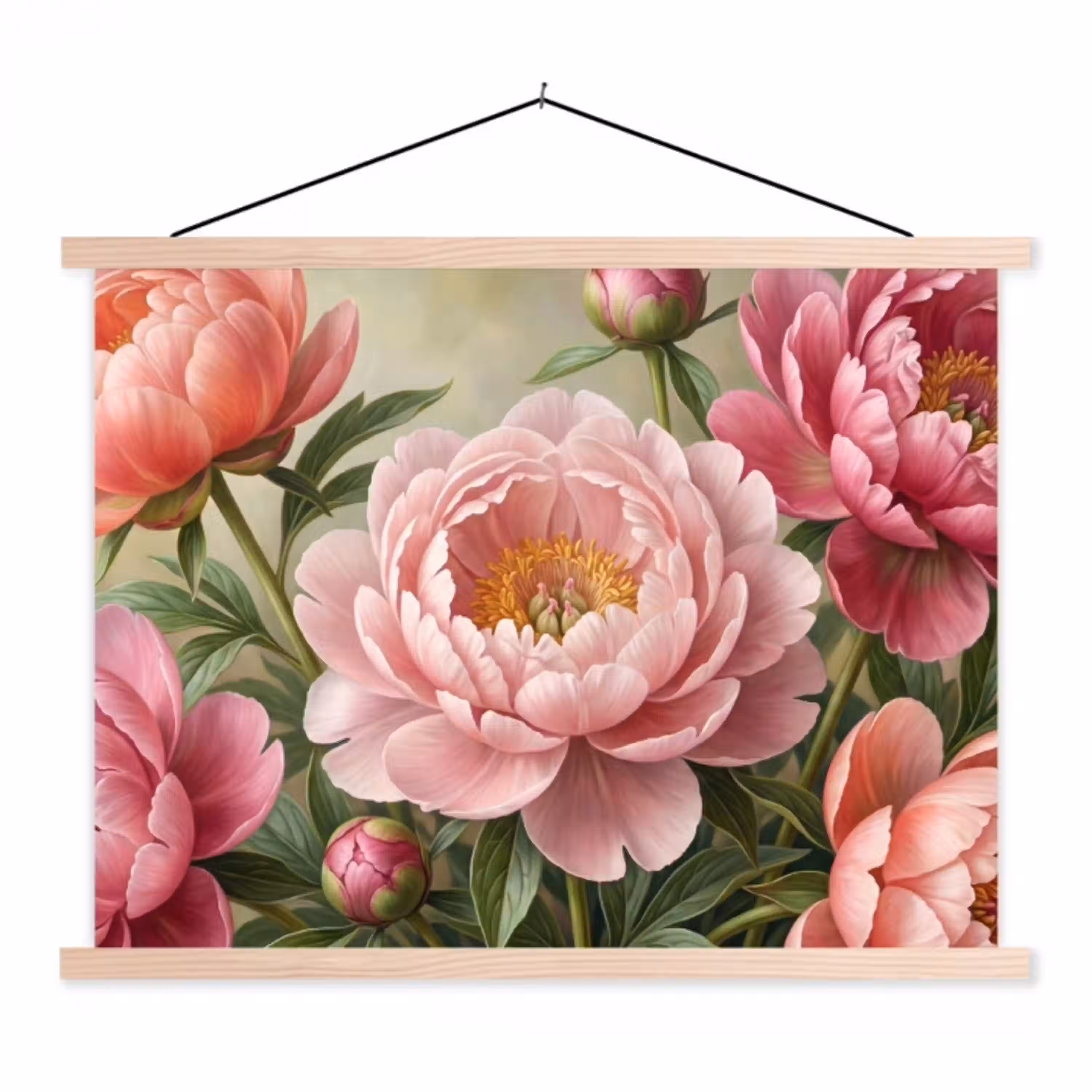 Bloemen - Roze - Klassiek - Gedetailleerd - Natuur textielposter latten blank klein -3d