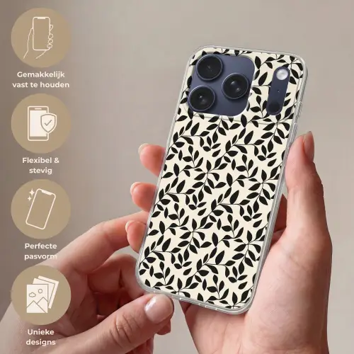 Elegant - Patroon - Zwart - Beige Telefoonhoesje iPhone 17 Pro klein 878 -sfeer3_NL