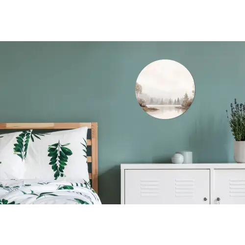 Rivierlandschap - Minimalistisch - Aardetinten Wandcirkel aluminium klein -slaapkamer