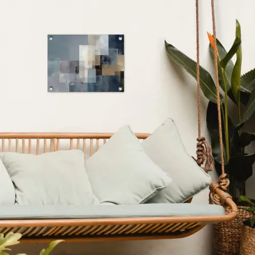 Rechthoeken - Abstract - Blauw tuinposter los doek klein -sfeer7