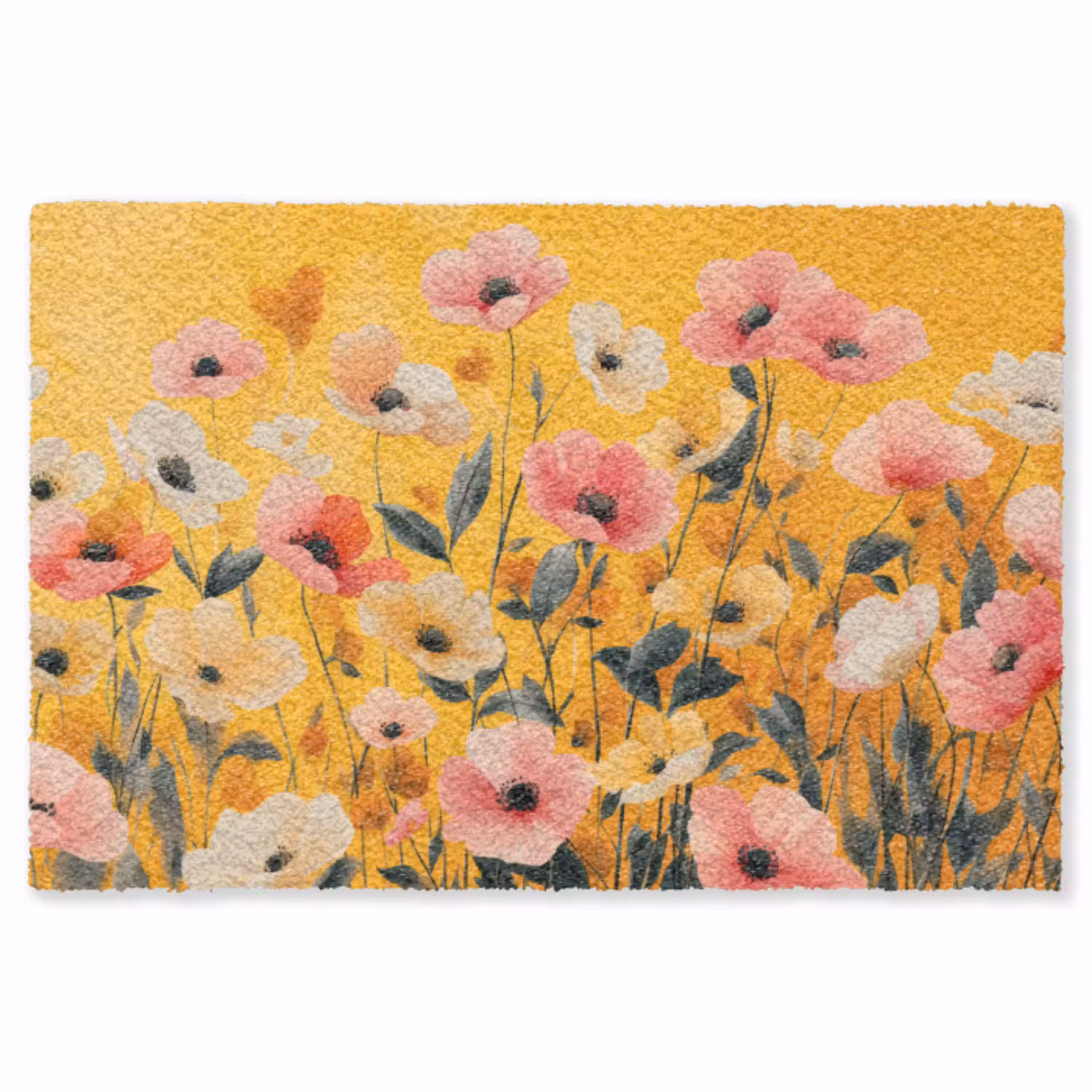 Bloemen - Veld - Geel Vloerkleed Rechthoek klein -3d