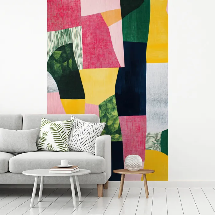 Abstract - Roze - Lappen - Vormen - Geel fotobehang vinyl groot -woonkamer