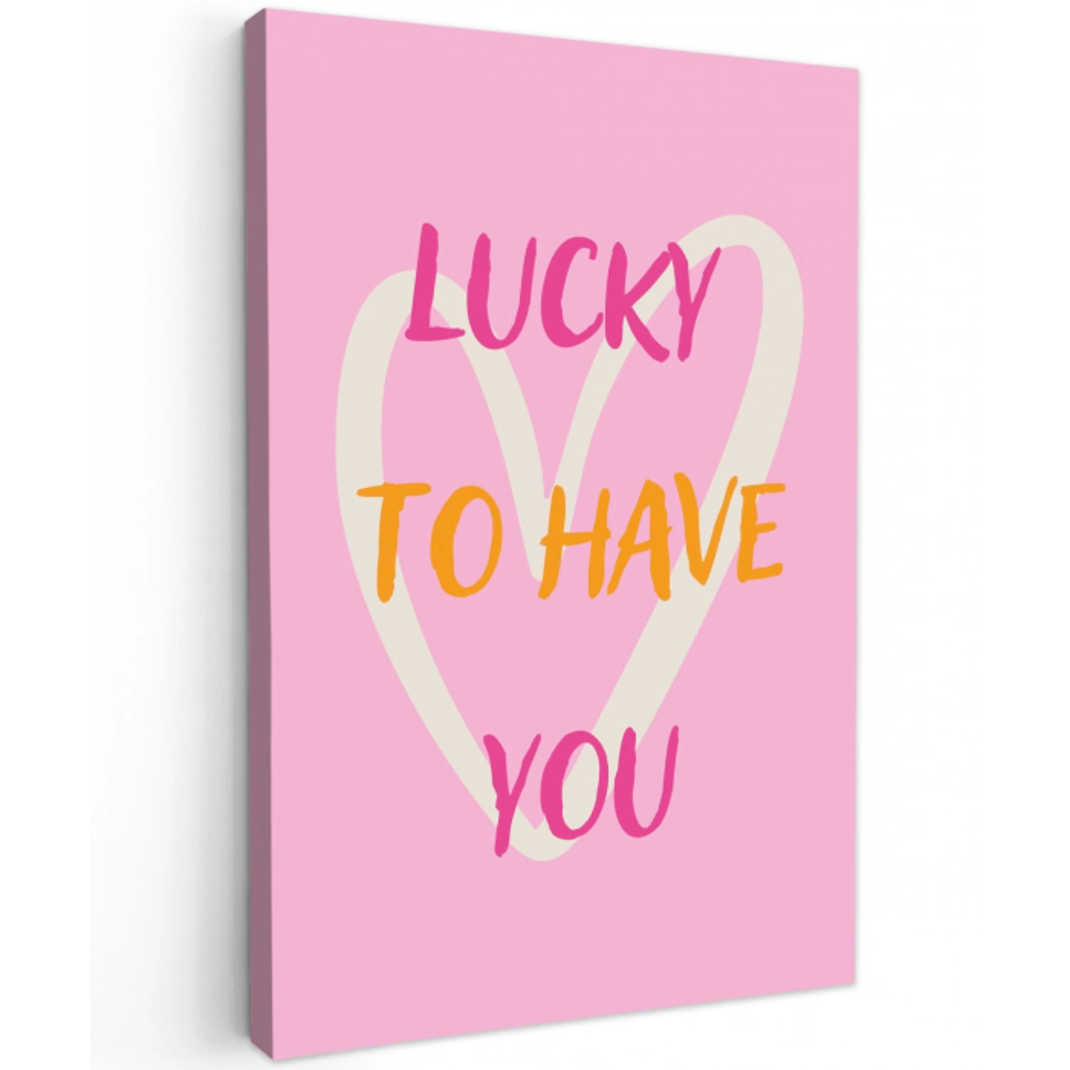 Lucky - Love - Valentijn - Roze Tuinposter op houten frame 2 cm dik klein -3d