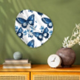 Blauw - Vlinders - Bloemen - Wit Wandcirkel Organisch Forex 3mm klein 629 -sfeer2