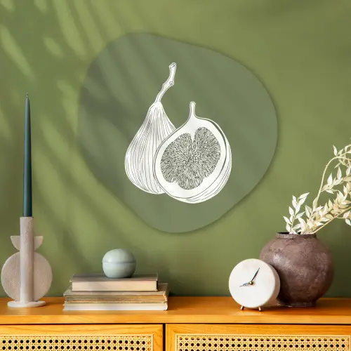 Vijgen - Minimalistisch - Getekend - Mosgroen Wandcirkel Organisch Plexiglas middel -sfeer2