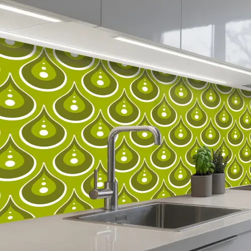 Patronen - Retro - Regen - Druppel - Groen keuken achterwand 2 middel 871 -3d_schuin