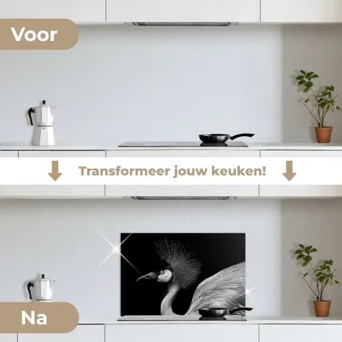 Kraanvogel - Zwart - Wit - Vogel - Dieren keuken achterwand spatscherm klein -voor_na_NL