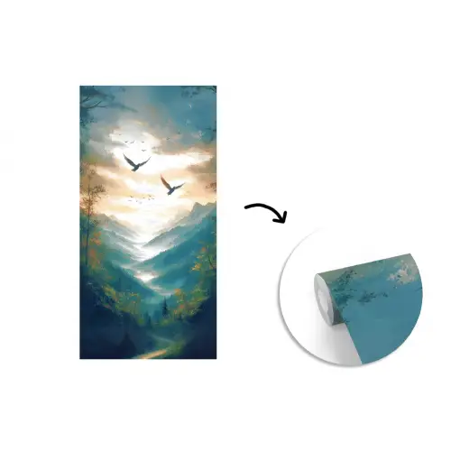 Vogels - Zon - Bomen - Groen fotobehang vinyl groot -3d