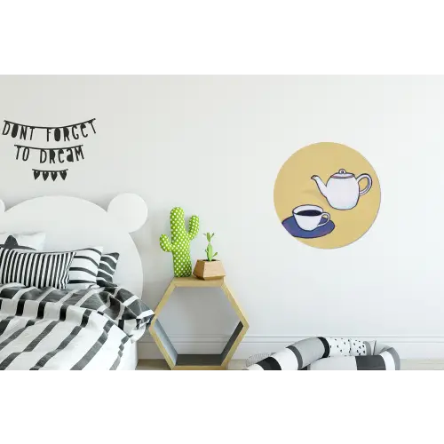 Theepot - Kopje - Beige - Illustratie Wandcirkel aluminium klein -kinderkamer