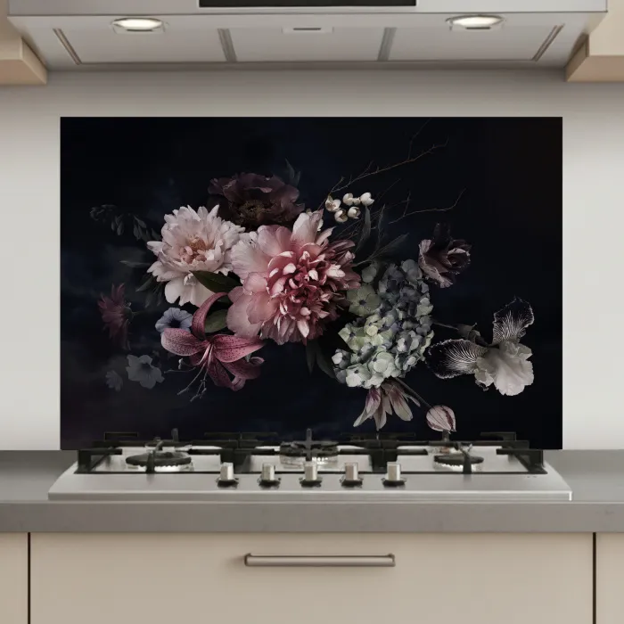 Bloemen - Vintage - Pastel - Zwart - Boeket keuken achterwand spatscherm klein -3d_website