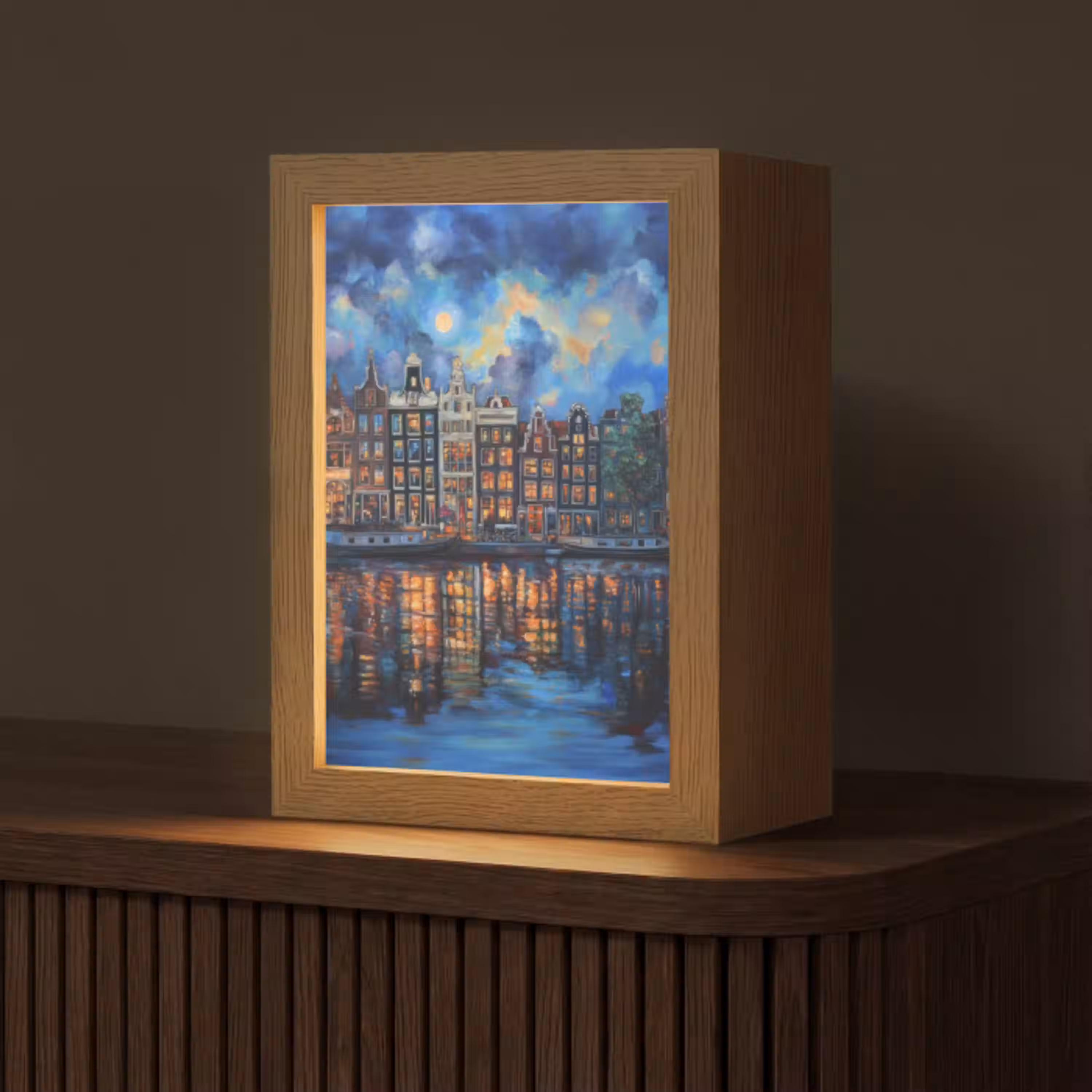 Grachten Amsterdam - Huizen - Stad - Kleurrijk Light Box met kabel (Tafellamp) klein -z3d_website