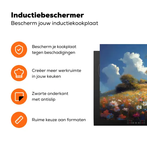 Windmolen - Heuvel - Bloemen - Kleurrijk Inductie beschermer vinyl 3mm klein -zzzzzzz-td-ups