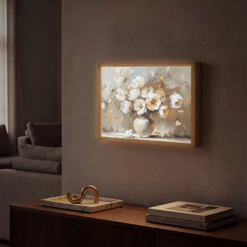 Vaas - Bloemen - Kunst - Goud Light Box met batterij (Wandlamp) middel -sfeer1