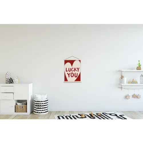 Lucky - Hart - Rood textielposter latten blank klein -kinderkamer