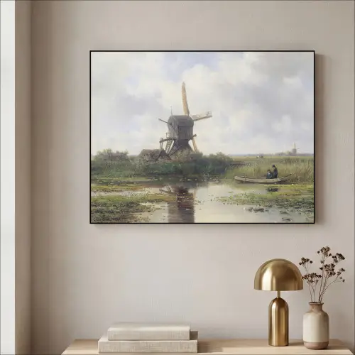 Molen - Willem Roelofs - Oude meesters - Kunst Textielframe zwart klein -sfeer2