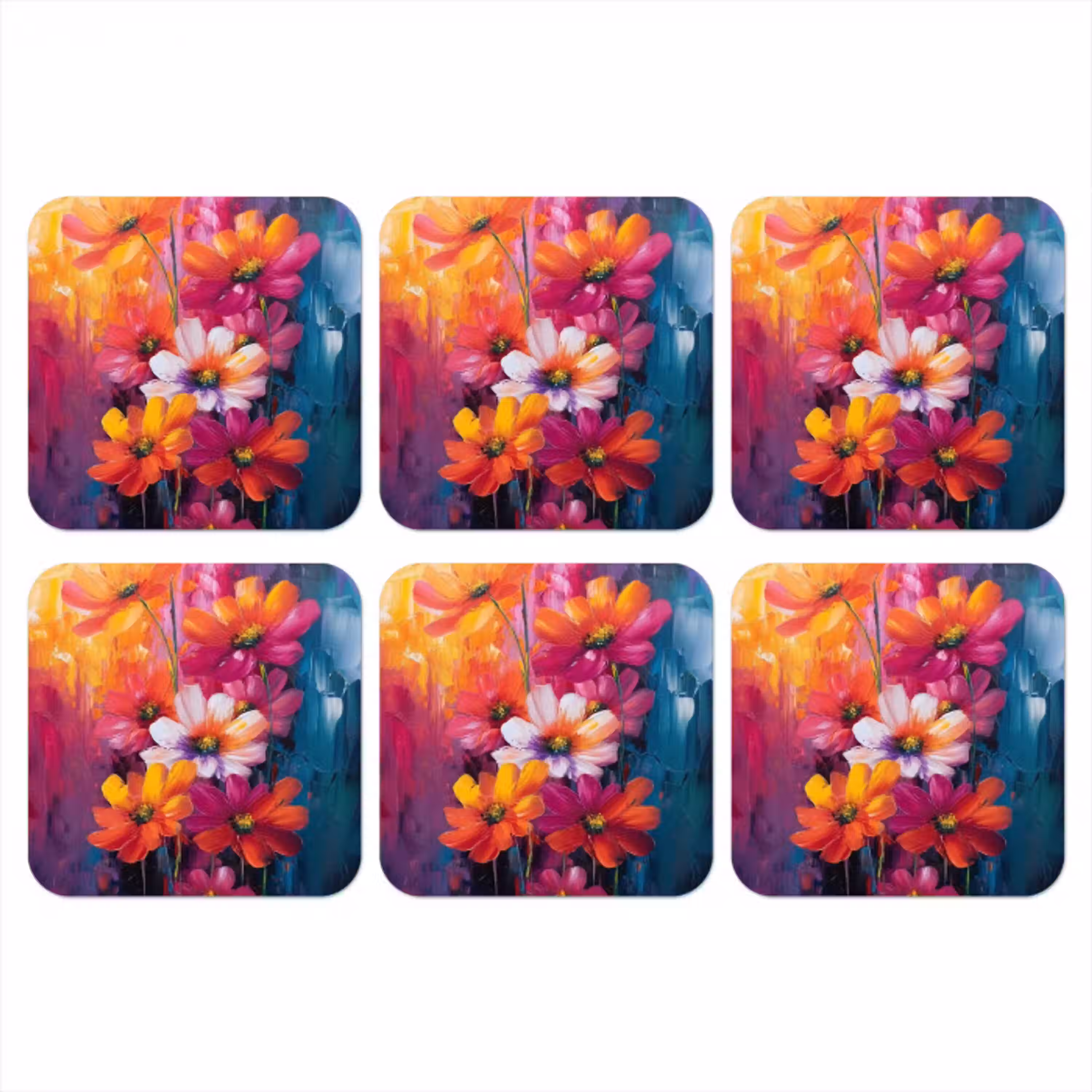 Felle bloemen - Dynamisch - Levendig onderzetter kurk middel -3d