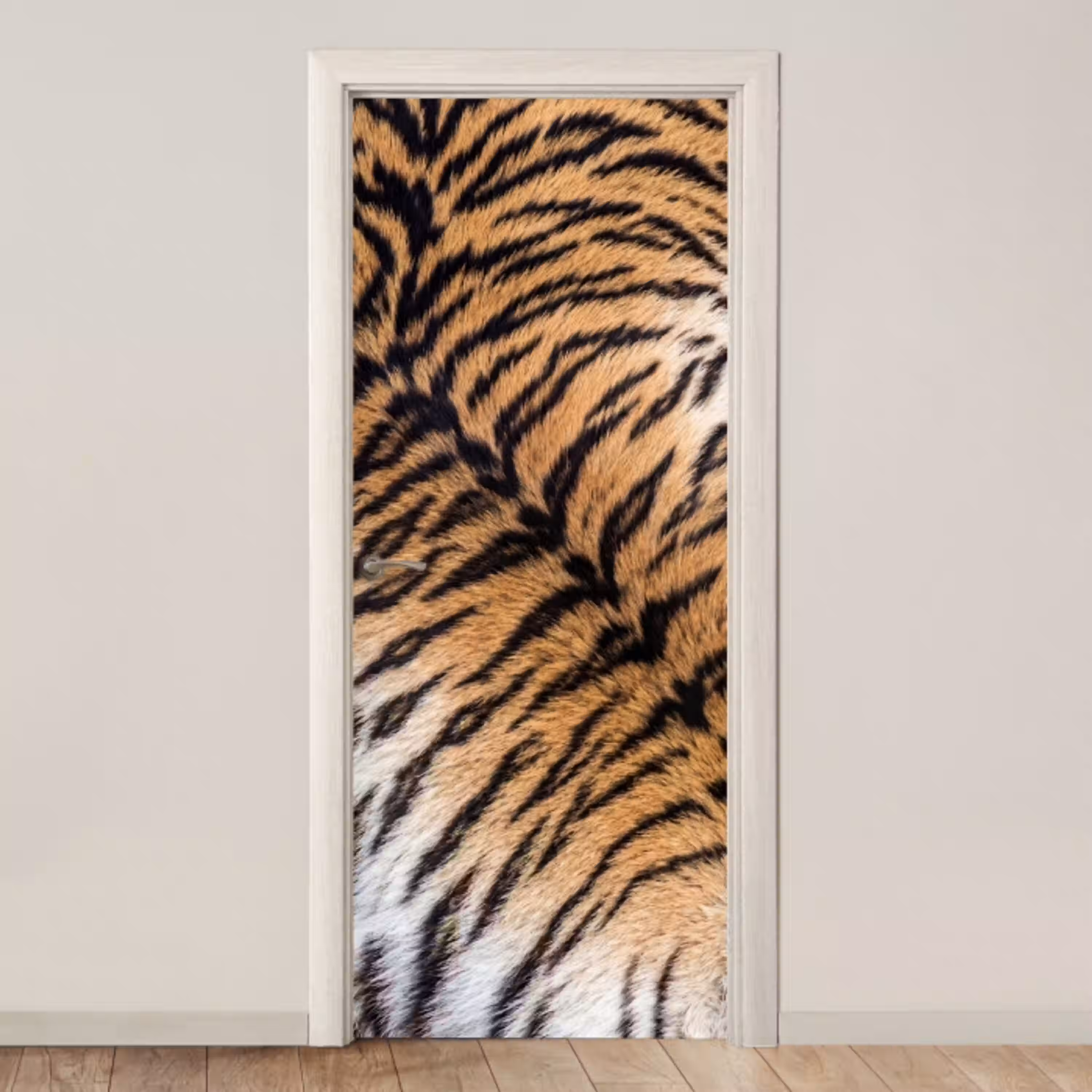 Realistisch - Tijgervacht - Zwart deurposter klein -3d_beige