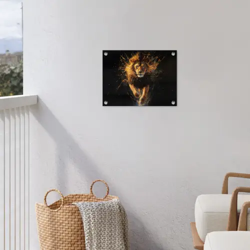 Leeuw - Zwart - Oranje - Verf tuinposter los doek klein -sfeer8
