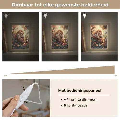 Leeuw - Dieren - Bloemen - Jungle Light Box met kabel klein -USP_dimbaarNL