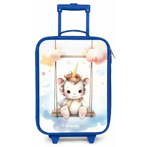 Witte baby eenhoorn op een schommel in de wolken Kinderkoffer - Blauw klein -zz3dotto