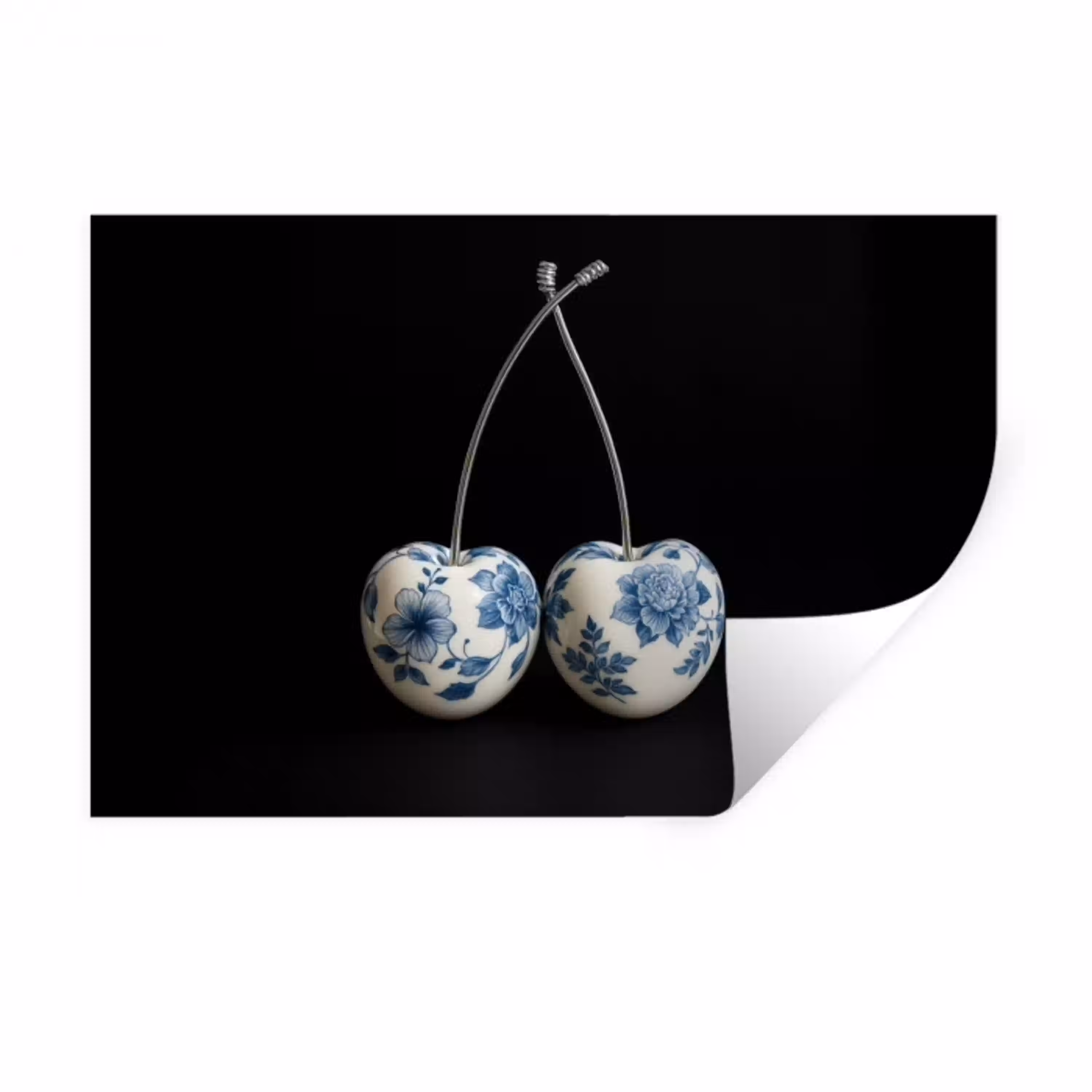 Kersen - Delfts blauw - Fruit Muursticker klein -3d