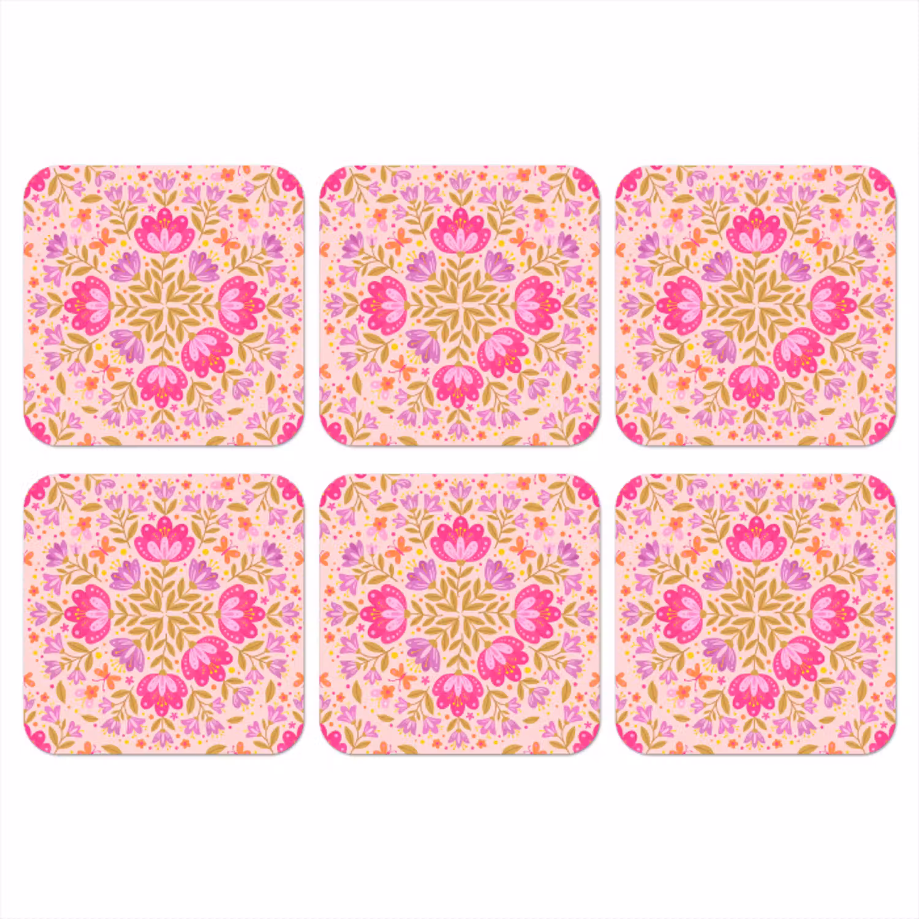 Bloemen - Patroon - Natuur - Abstract - Roze onderzetter kurk middel -3d