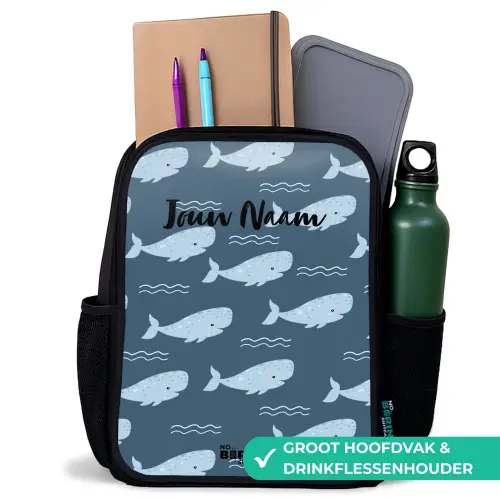 Walvis met golven patroon blauw Rugzak - Zwart middel -inhoud_NL