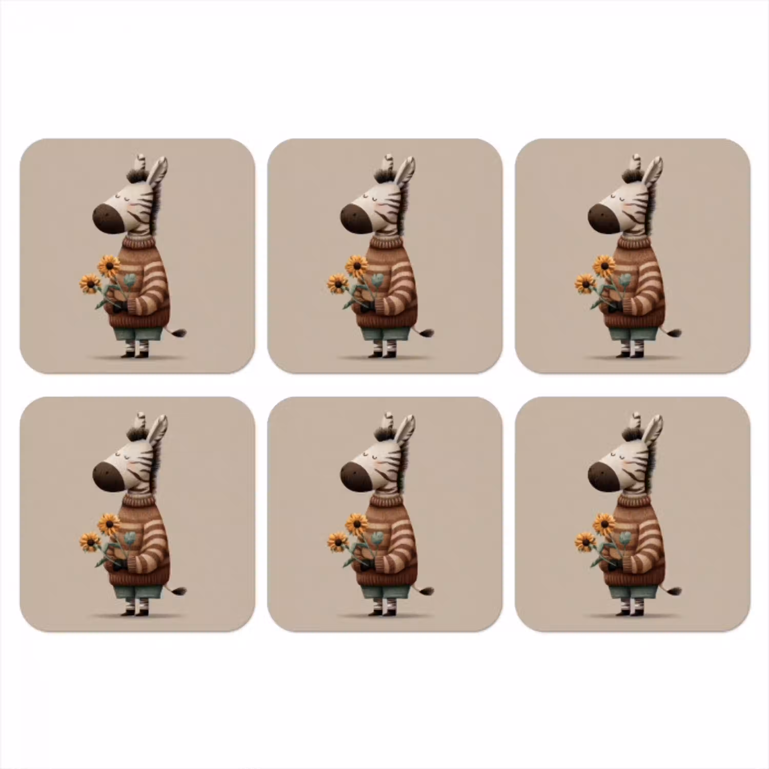 Zebra - Zonnebloemen - Warm onderzetter kurk middel -3d