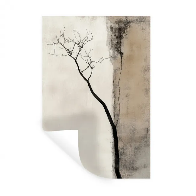 Wabi sabi - Plant - Beige Muursticker klein -3d