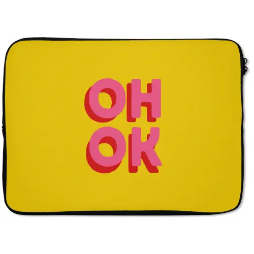 Oh ok - 3D - Geel - Roze laptophoes neopreen klein -zkaufland3dotto