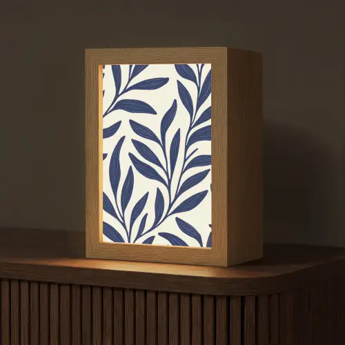 Bladeren - Klimop - Donkerblauw Light Box met kabel (Tafellamp) klein -z3d_website