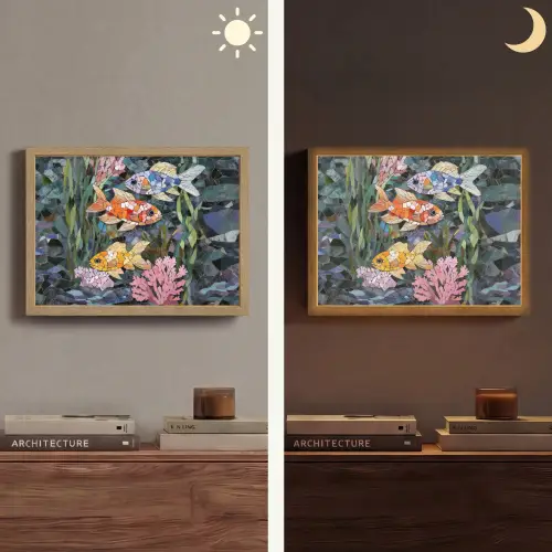 Vissen - Koraal - Zee - Mozaïek Light Box met batterij (Wandlamp) middel -sfeer3