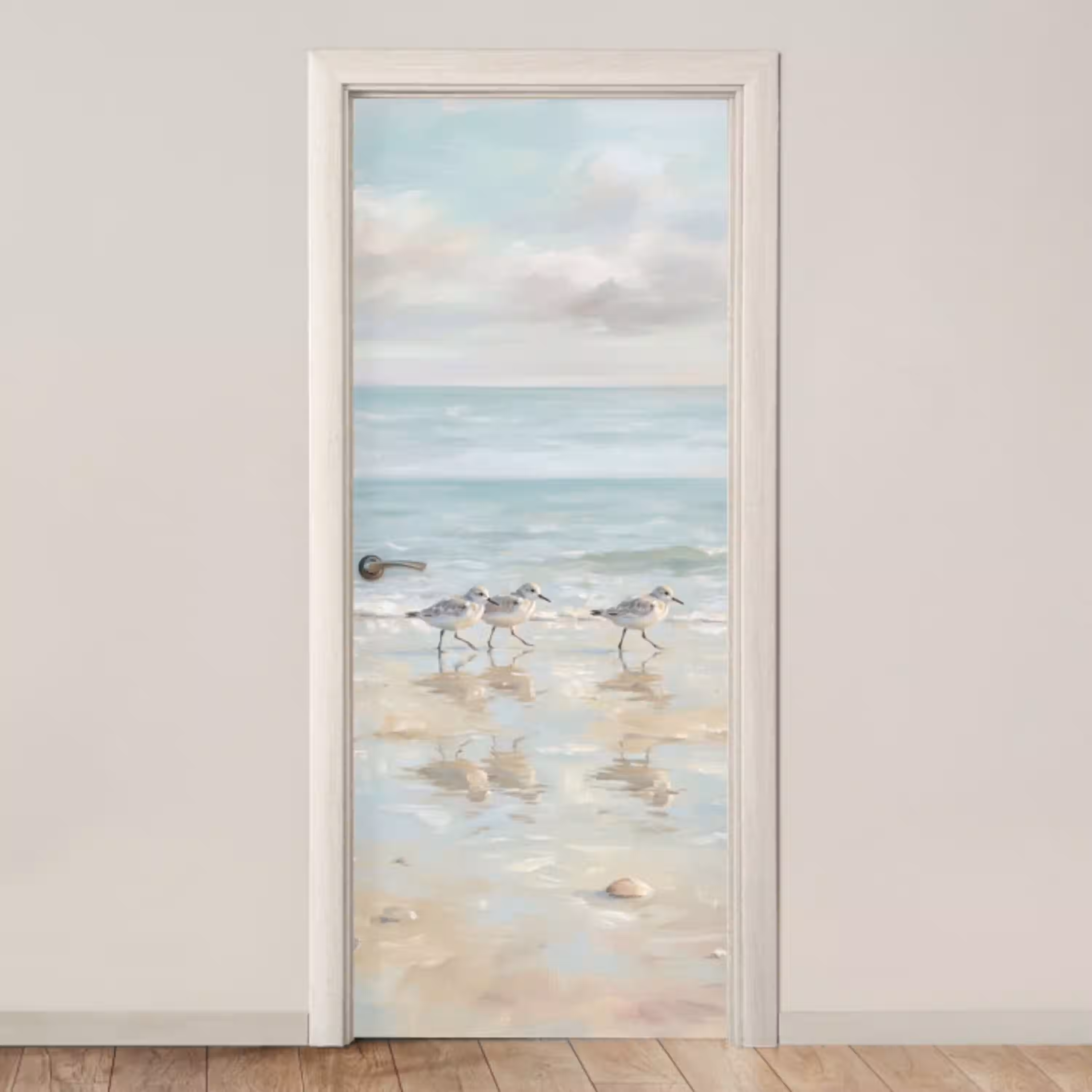 Vogels - Strand - Zee deurposter klein -3d_beige