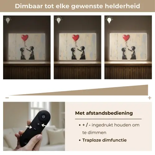 Street art - Banksy - Ballon - Graffiti - Hart Light Box met batterij (Wandlamp) middel -USP_dimbaarNL